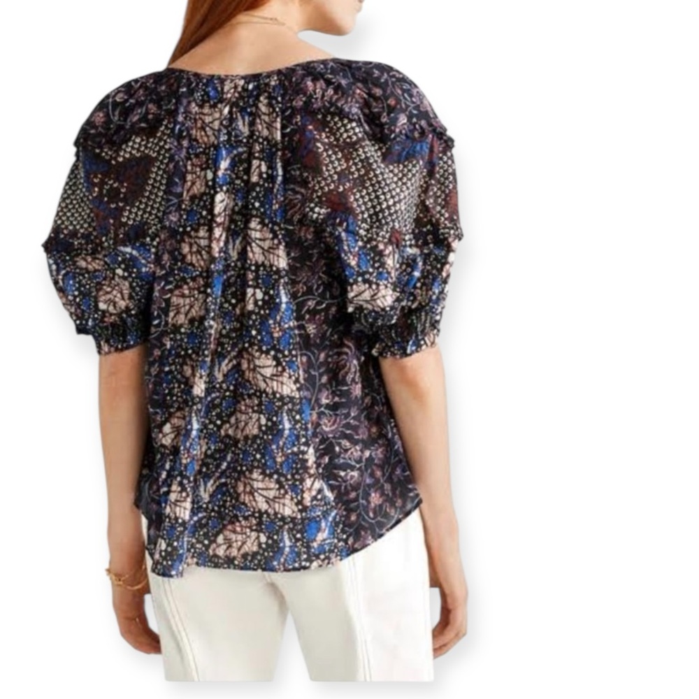 Ulla Johnson • Arusi Printed Cotton and Silk-Blend Blouse Batik Top - Picture 4 of 11